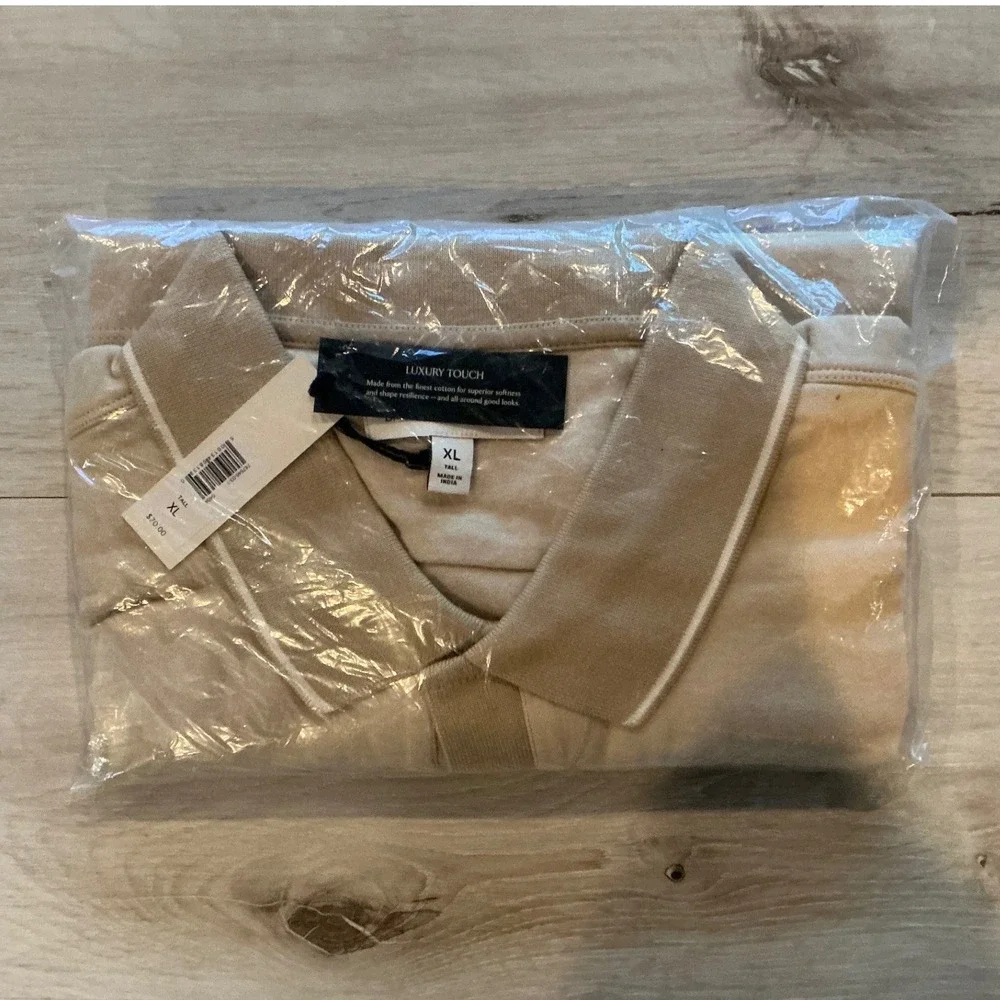 Banana Republic Luxury Touch Polo Shirt Mens XL Tall Beige Short Sleeve NWT‎
